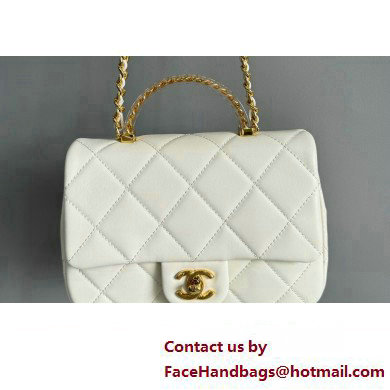 Chanel Lambskin, Resin  &  Gold-Tone Metal Small Flap Bag with Top Handle AS4848 White 2024